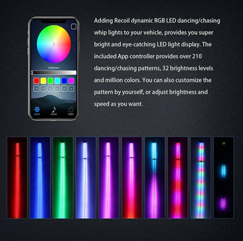 3ft Dynamic RGB LED Dancing/Chasing Whip Light